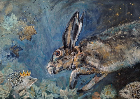 Postkarte - Der Hase und der Igel - Monika Voss