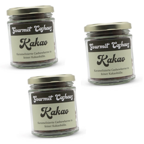 3er Set - Karamellisierte Gourmet Cashewkerne in feiner Kakaohülle