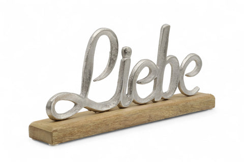 Eleganz trifft Gefühl: Aluminiumschild "Liebe" auf Holzfuß