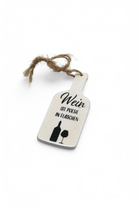 Flaschenanhänger aus Holz "Wein ist Poesie in Flaschen"