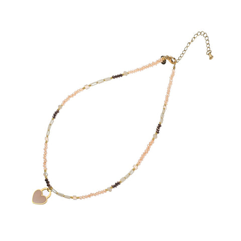 Day & Eve Halskette - Perlen mit Herzanhänger - Braun-Beige