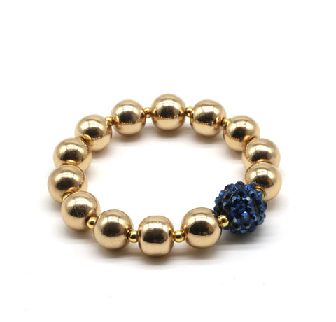 Schweres Perlenarmband Elégance in Gold mit blauer Glitzer Beere