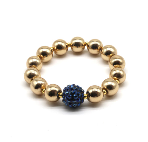 Schweres Perlenarmband Elégance in Gold mit blauer Glitzer Beere