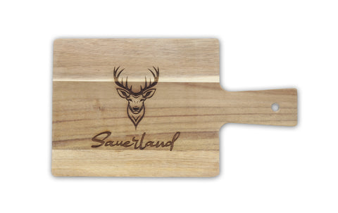 Schneidebrett aus Akazienholz mit Gravur Sauerland Hirsch ca. 35 cm x 20 cm x 1,5 cm