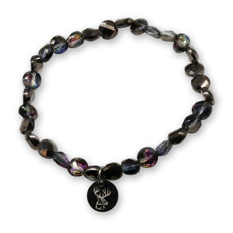 Kristallperlen Armband - Black Rainbow-Pearl glitzernd mit Hirschkopf / Geweih - WALDDESIGNERIN®