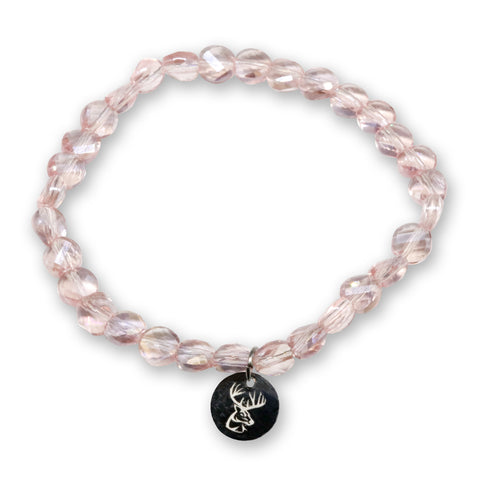 Kristallperlen Armband - Rosé-Pearl-Clear glitzernd mit Hirschkopf / Geweih - WALDDESIGNERIN®