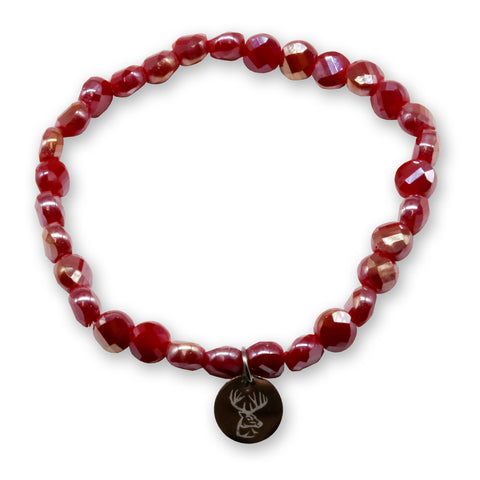 Kristallperlen Armband - Rot-Pearl glitzernd mit Hirschkopf / Geweih - WALDDESIGNERIN®