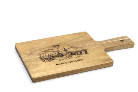 Schneidebrett aus Akazienholz mit Gravur Sauerland Wenholthausen ca. 35 cm x 20 cm x 1,5 cm