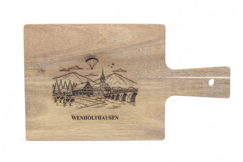 Schneidebrett aus Akazienholz mit Gravur Sauerland Wenholthausen ca. 35 cm x 20 cm x 1,5 cm