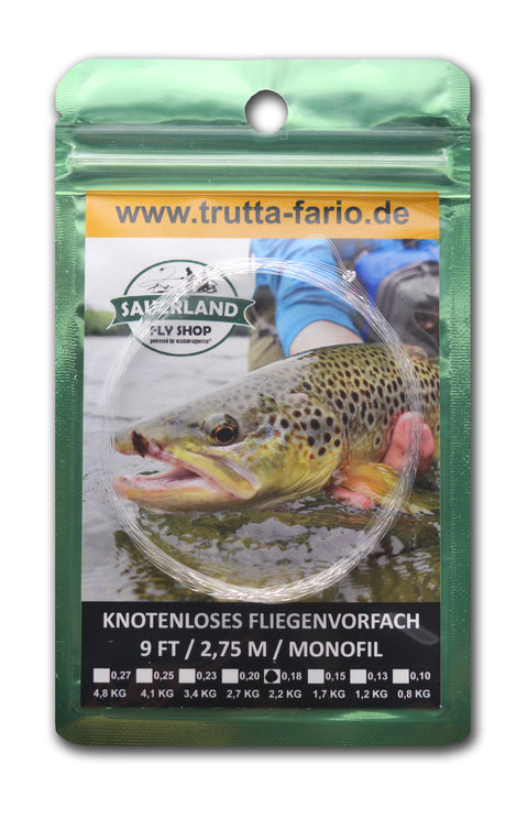 Knotenloses konisch gezogenes monofiles Fliegenvorfach im Fly Shop Sauerland