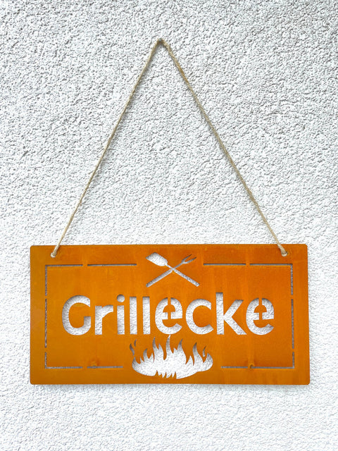 Metallschild Edelrost "Grillecke"