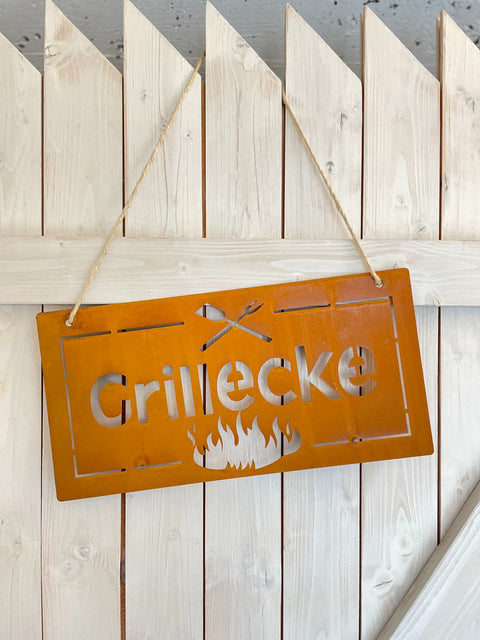 Metallschild Edelrost "Grillecke"