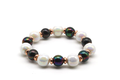 Perlenarmband Elégance - Sehr edles Damenarmband aus Kunststoffperlen in der Farben Pearl, Kupfer und braun