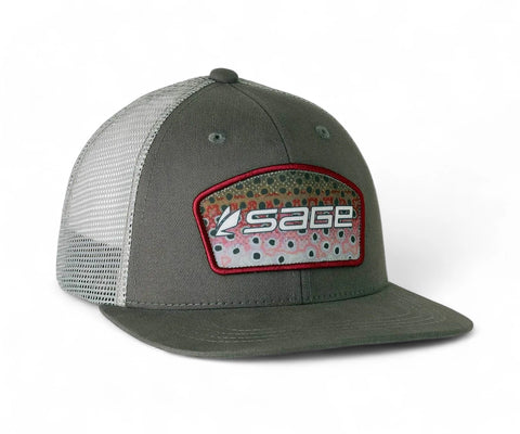 SAGE Patch Trucker Hat - Baseball Cap - Charcoal-Rainbow Trout