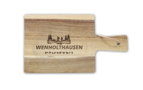 Schneidebrett aus Akazienholz mit Gravur Sauerland Wenholthausen ca. 35 cm x 20 cm x 1,5 cm