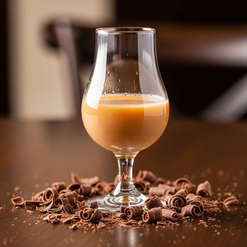 Tastingglas mit Schokosahnelikör und Schokoraspel