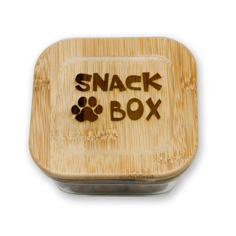 Snackbox für Hunde 320 ml - Leckerlie-Aufbewahrung - Glasschale mit Holzdeckel