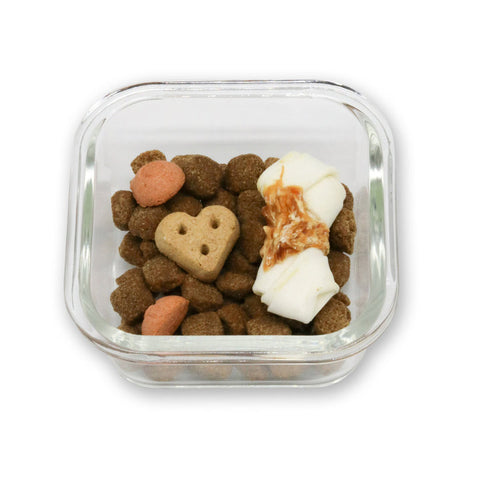 Snackbox für Hunde 320 ml - Leckerlie-Aufbewahrung - Glasschale mit Holzdeckel