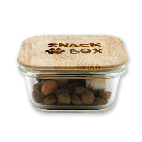 Snackbox für Hunde 320 ml - Leckerlie-Aufbewahrung - Glasschale mit Holzdeckel